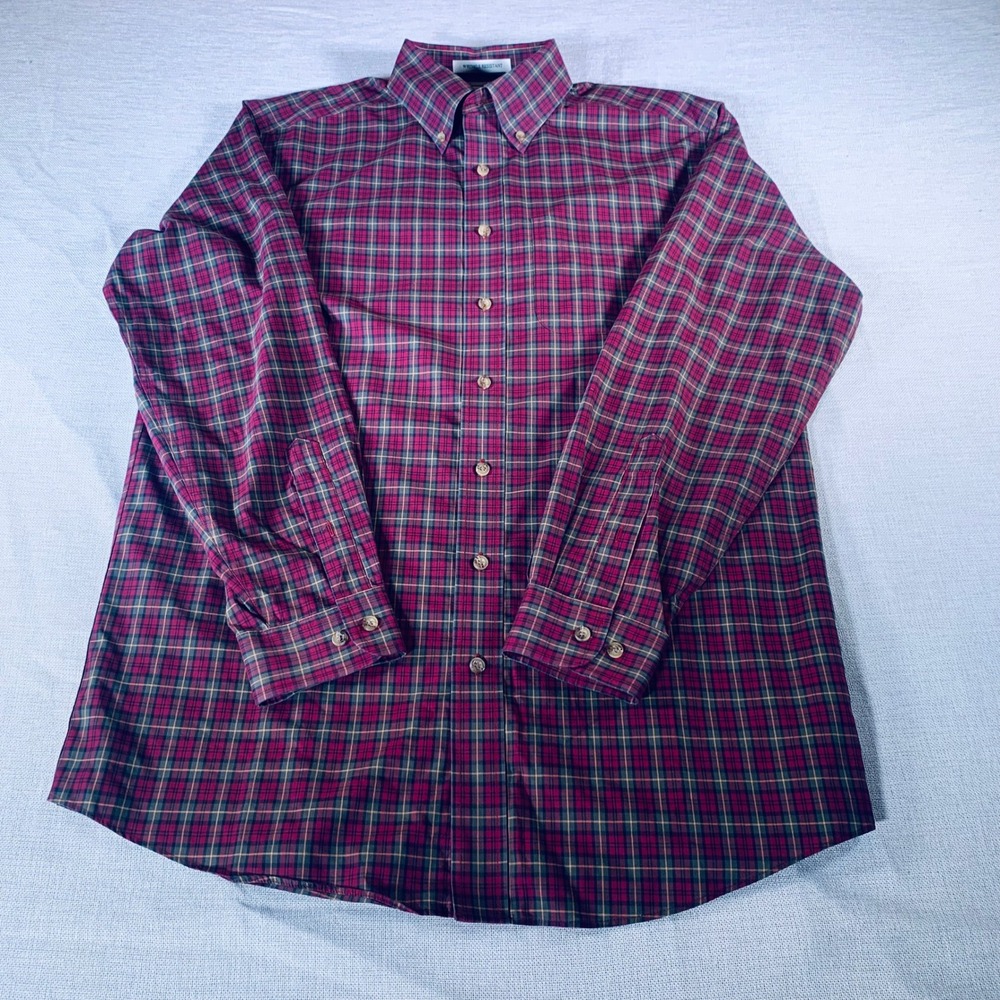 L.L. Bean Mens Plaid Button Down Shirt Long Sleeve Wrinkle Resistant‎ M Tall